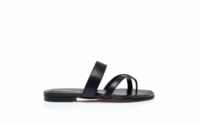 Flats Women Manolo Blahnik SUSABlack Nappa Leather Crossover Flat Sandals Flats Women Manolo Blahnik SUSABlack Nappa Leather Crossover Flat Sandals
