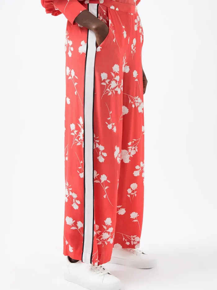 French Connection Alessandra Eco Delphine Wide Leg Trousers Cayenne RedWhiteBlack Stripe Woman Trousers