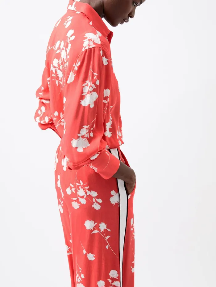 French Connection Alessandra Eco Delphine Wide Leg Trousers Cayenne RedWhiteBlack Stripe Woman Trousers