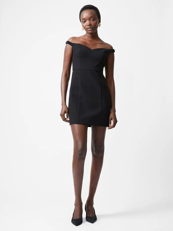French Connection Azra Twill Sweetheart Bardot Mini Dress Black Woman Dresses