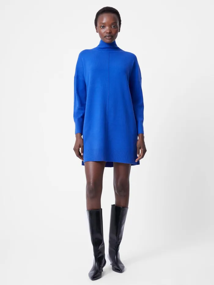 French Connection Babysoft Roll Neck Seam Mini Dress Cobalt Woman Jumpers and Cardigans