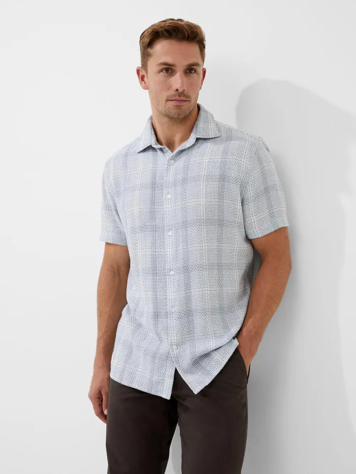 French Connection Barrow Dobby Short Sleeve Shirt Blue Combo Man Shirts