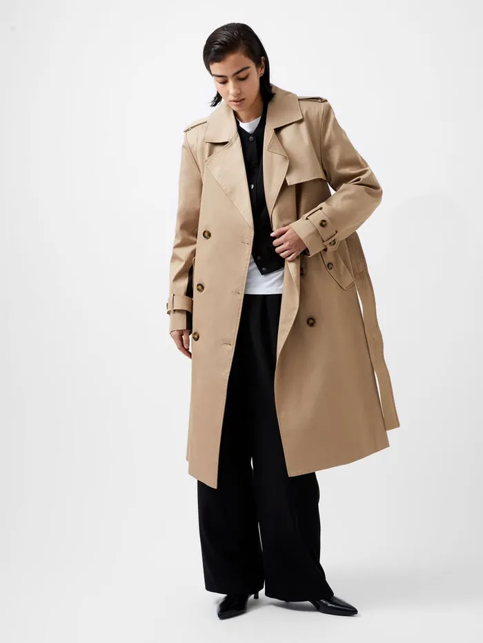 French Connection Coco Twill Trench Coat Autumn Camel Woman Coats and Jackets
