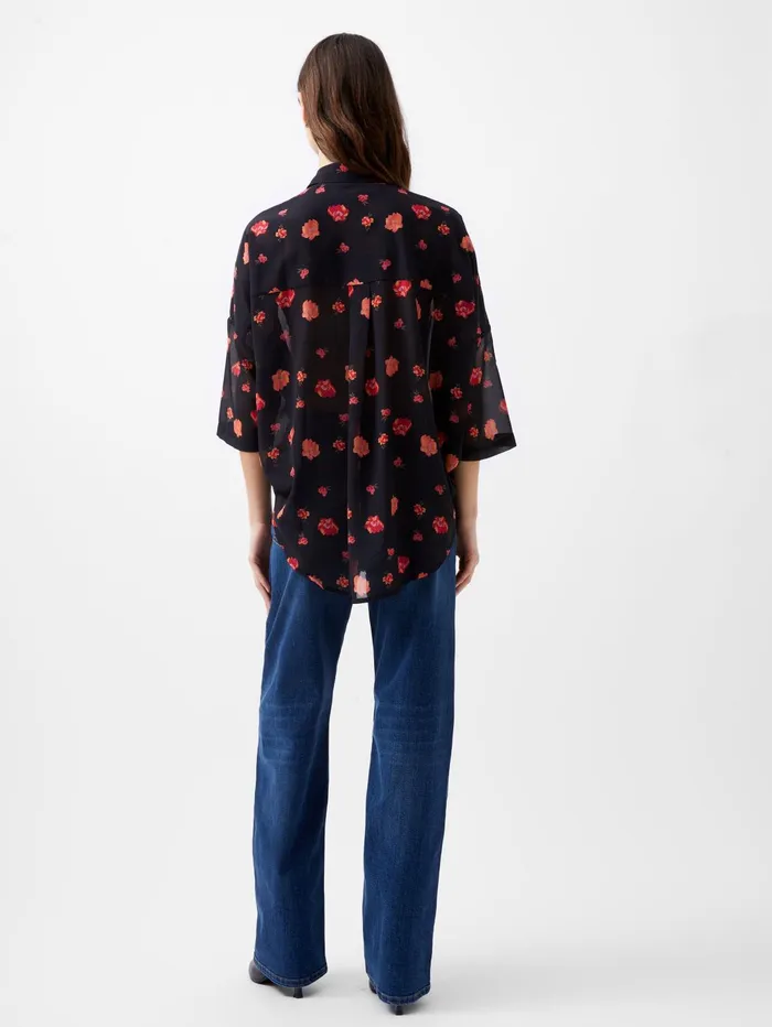 French Connection Ella Rose Twist Front Shirt Marine Multi Woman Tops