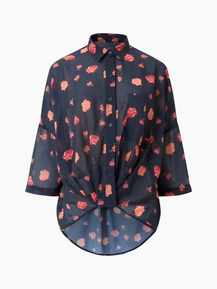 French Connection Ella Rose Twist Front Shirt Marine Multi Woman Tops