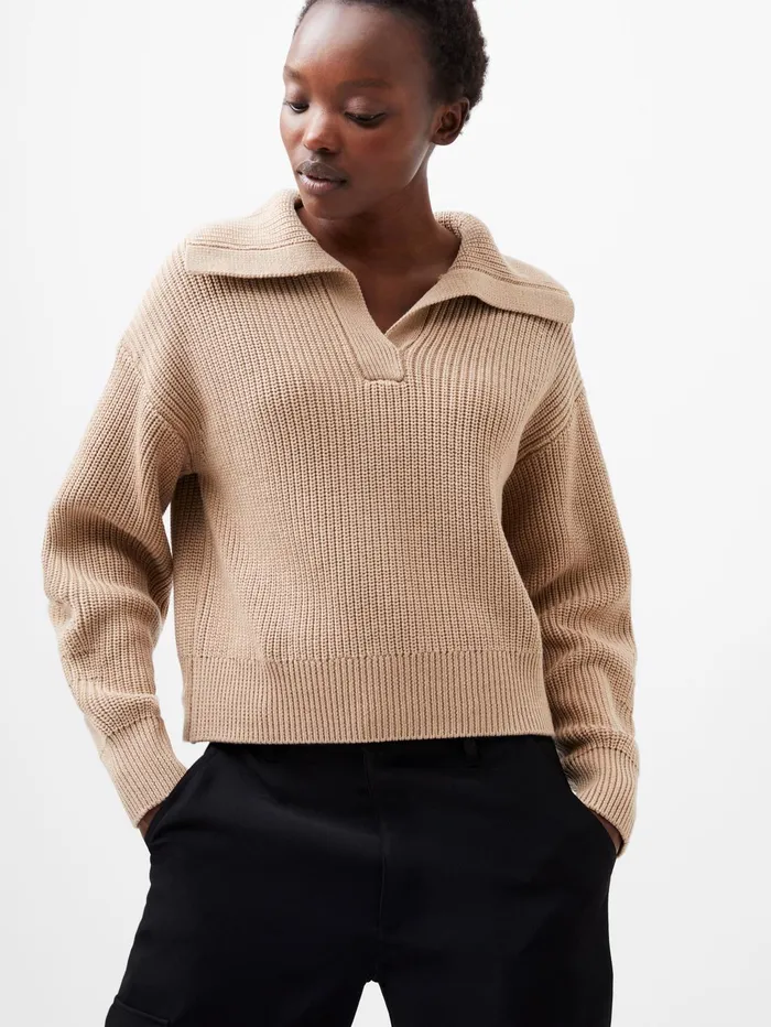 French Connection Joss Collared Jumper Camel Woman Jumpers and Cardigans
