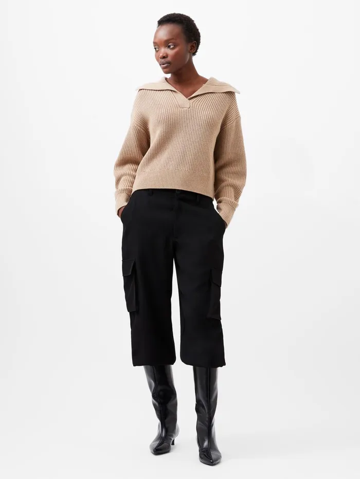 French Connection Joss Collared Jumper Camel Woman Jumpers and Cardigans