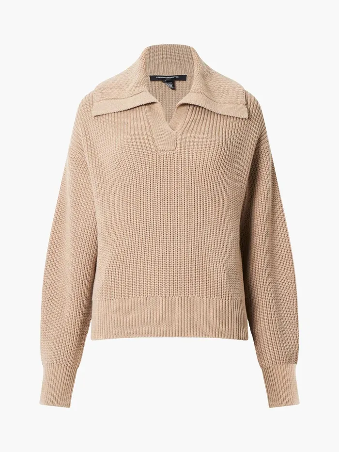 French Connection Joss Collared Jumper Camel Woman Jumpers and Cardigans