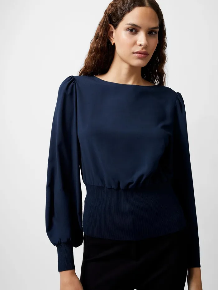 French Connection Krista Knit Slash Nk Jumper Marine Woman Jumpers and Cardigans