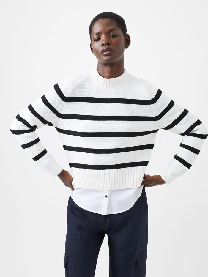 French Connection Lily Mozart Poplin Mix Top Winter WhiteMoonless Black Woman Jumpers and Cardigans