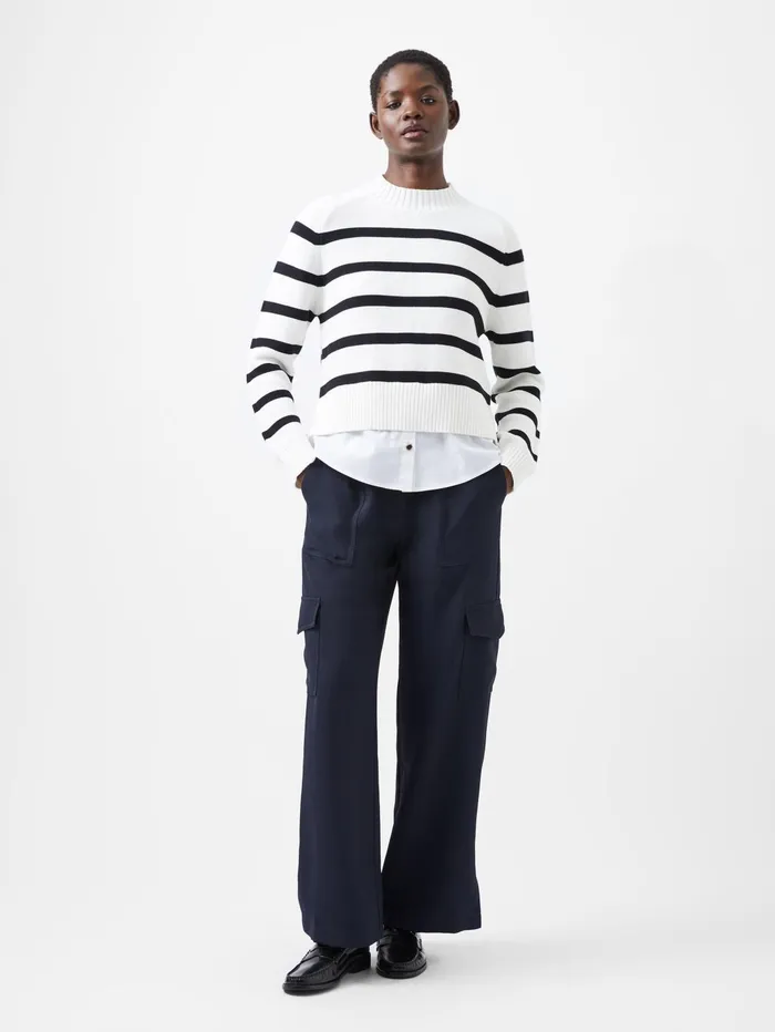 French Connection Lily Mozart Poplin Mix Top Winter WhiteMoonless Black Woman Jumpers and Cardigans