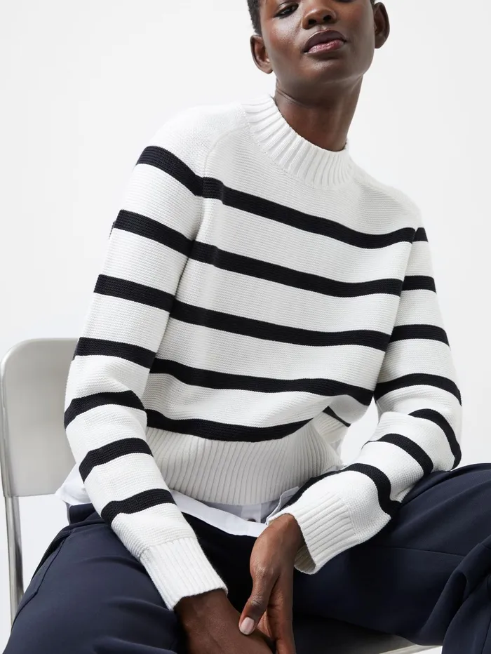 French Connection Lily Mozart Poplin Mix Top Winter WhiteMoonless Black Woman Jumpers and Cardigans