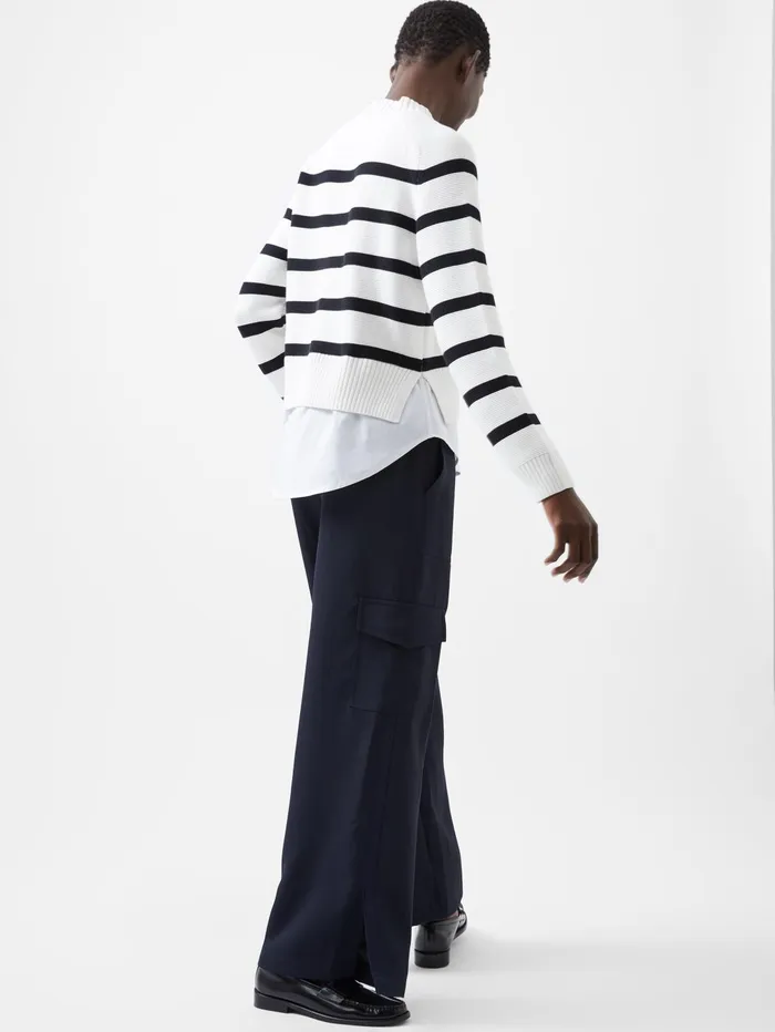 French Connection Lily Mozart Poplin Mix Top Winter WhiteMoonless Black Woman Jumpers and Cardigans