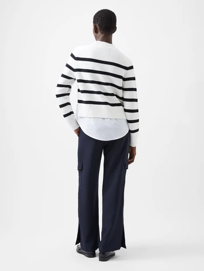 French Connection Lily Mozart Poplin Mix Top Winter WhiteMoonless Black Woman Jumpers and Cardigans