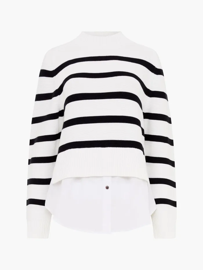 French Connection Lily Mozart Poplin Mix Top Winter WhiteMoonless Black Woman Jumpers and Cardigans