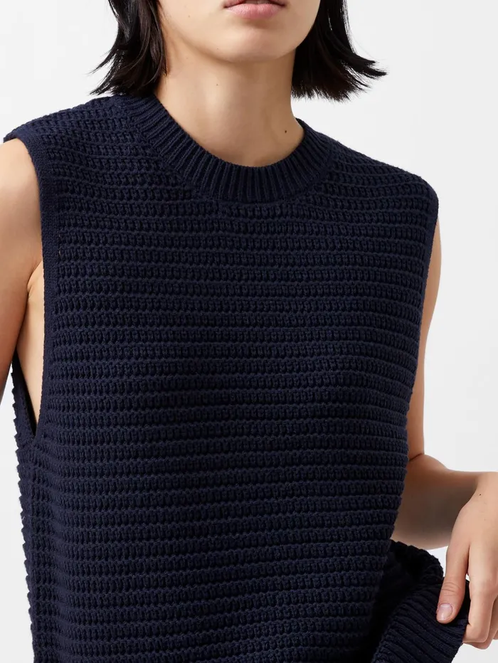 French Connection Manda Open Knit Vest Marine Woman Jumpers and Cardigans