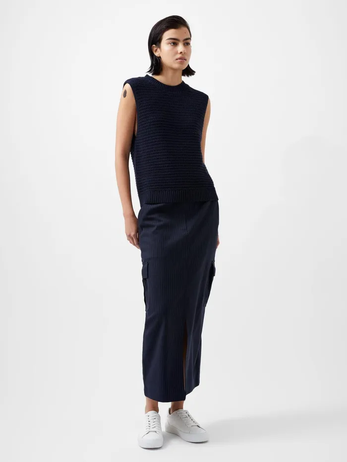 French Connection Manda Open Knit Vest Marine Woman Jumpers and Cardigans