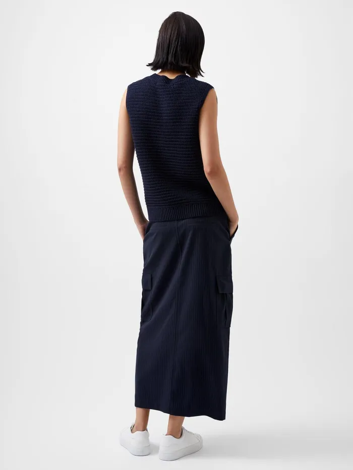 French Connection Manda Open Knit Vest Marine Woman Jumpers and Cardigans