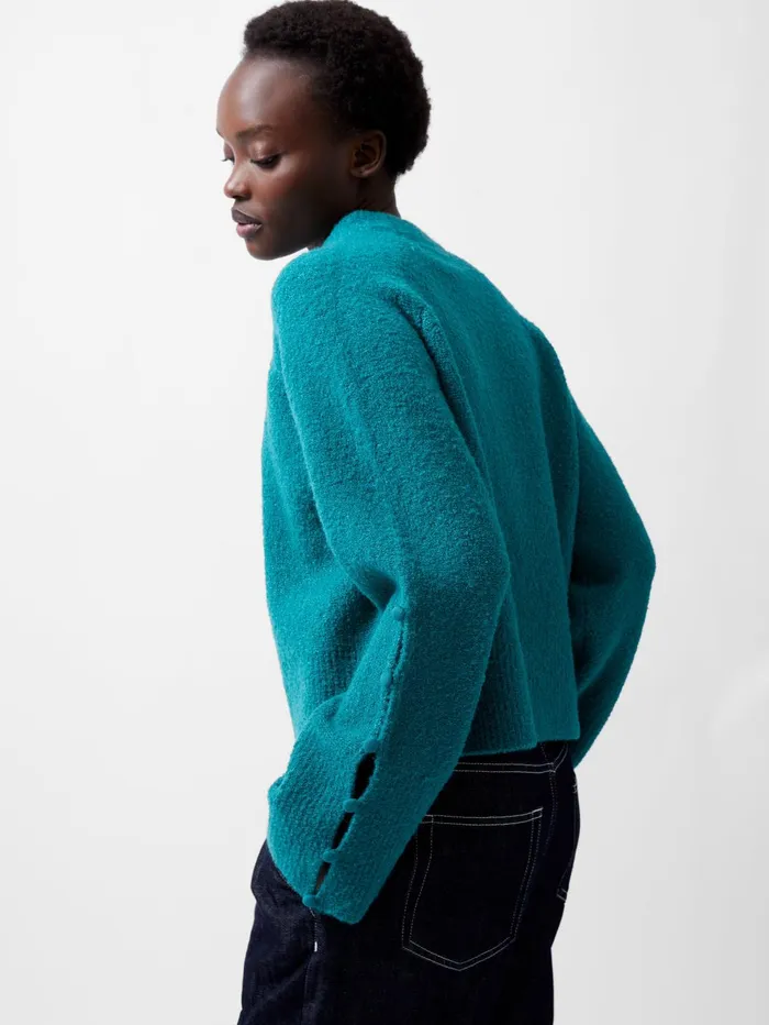 French Connection Melissa Boucle Button Detail Sleeve Jumper Dark Teal Woman Jumpers and Cardigans