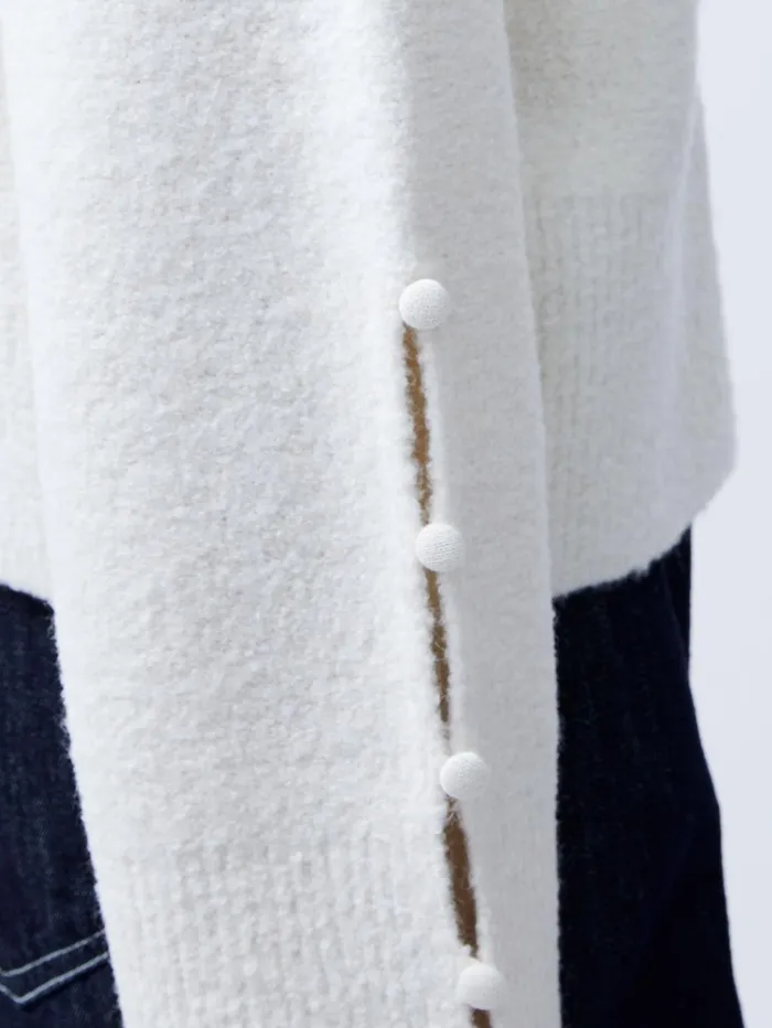 French Connection Melissa Boucle Button Detail Sleeve Jumper Porcelain Cream Woman Jumpers and Cardigans
