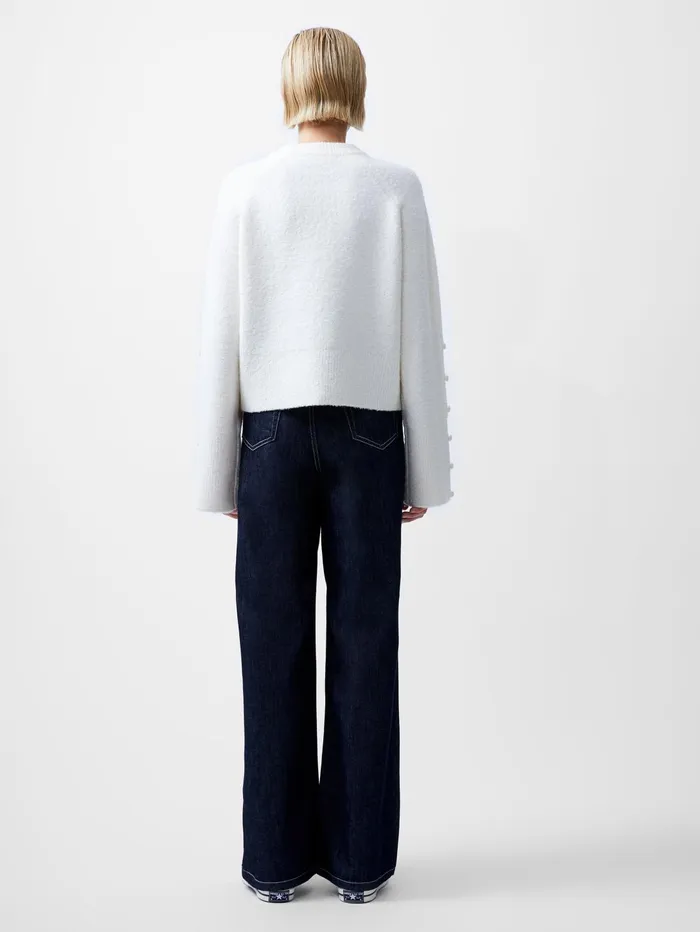 French Connection Melissa Boucle Button Detail Sleeve Jumper Porcelain Cream Woman Jumpers and Cardigans