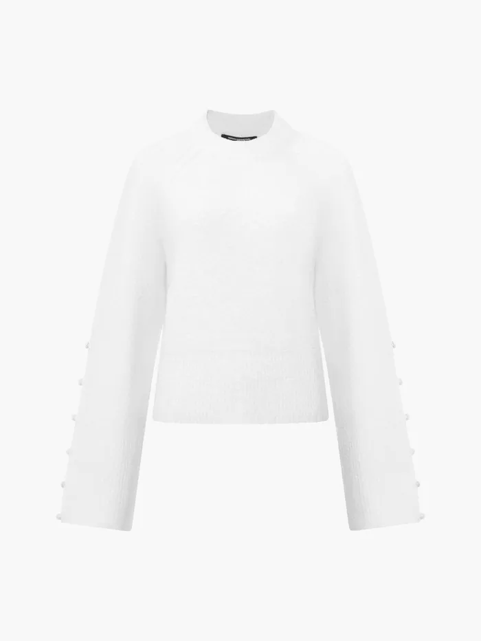 French Connection Melissa Boucle Button Detail Sleeve Jumper Porcelain Cream Woman Jumpers and Cardigans