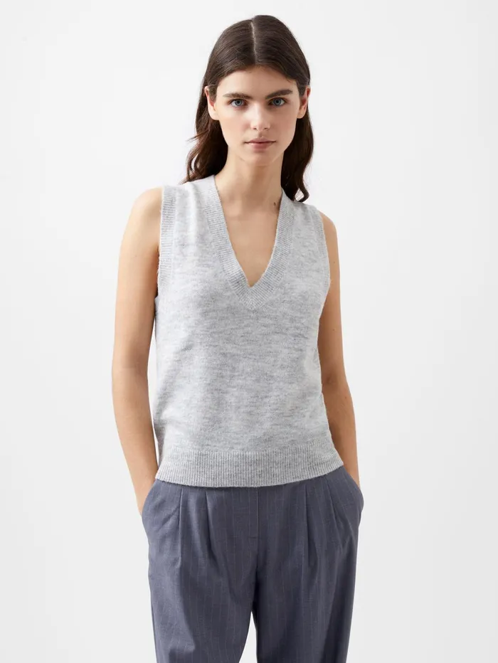 French Connection Morena Recycled Vest Dove Grey Melange Woman Jumpers and Cardigans