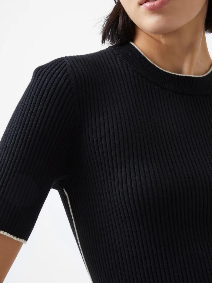French Connection Mozza Short Sleeve Jumper BlackoutClass Cream Woman Jumpers and Cardigans