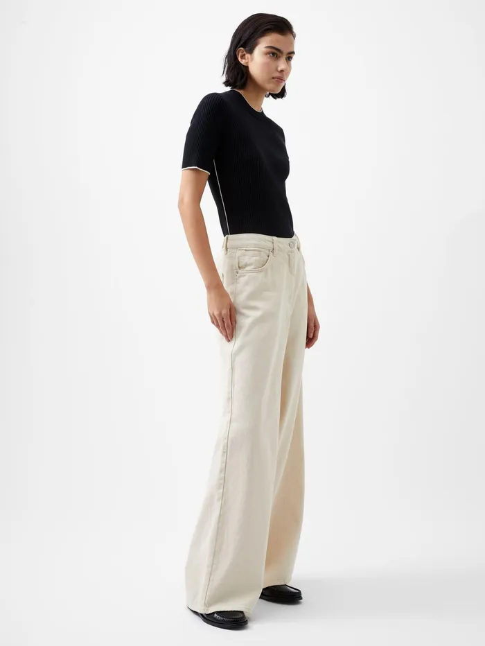 French Connection Mozza Short Sleeve Jumper BlackoutClass Cream Woman Jumpers and Cardigans