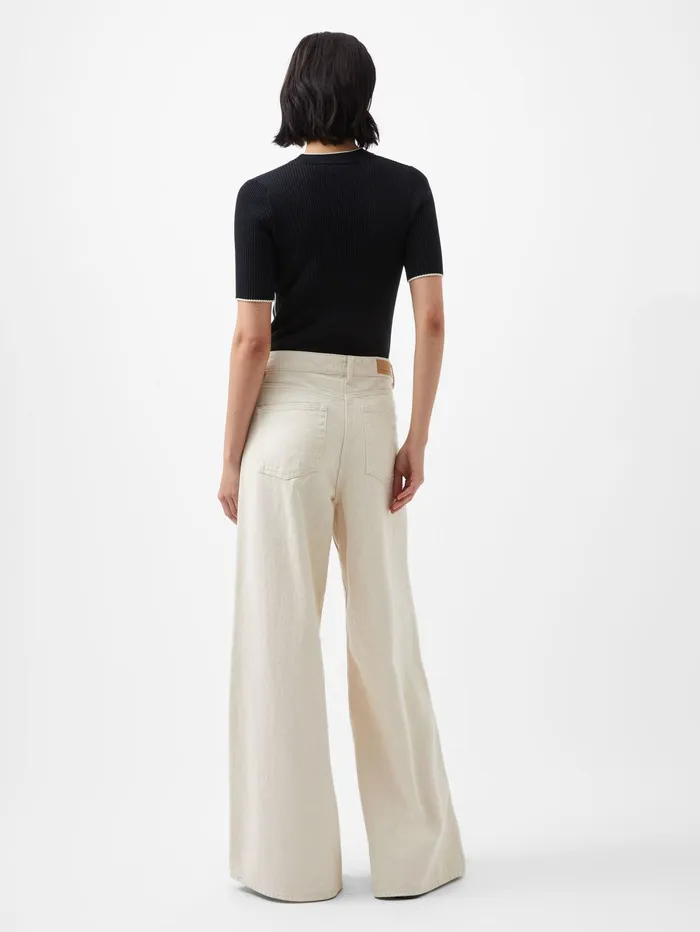 French Connection Mozza Short Sleeve Jumper BlackoutClass Cream Woman Jumpers and Cardigans