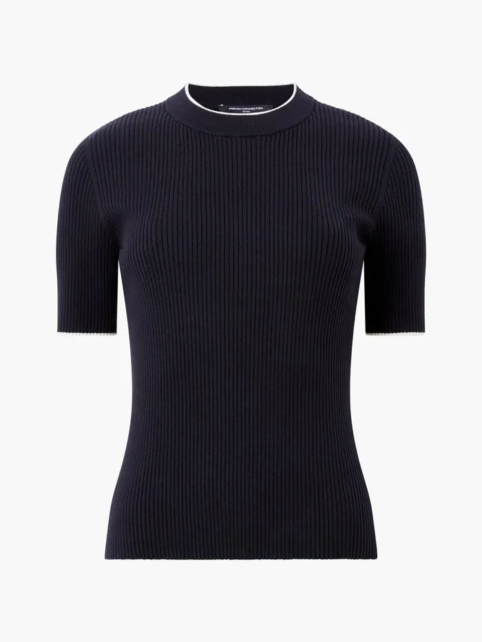 French Connection Mozza Short Sleeve Jumper BlackoutClass Cream Woman Jumpers and Cardigans