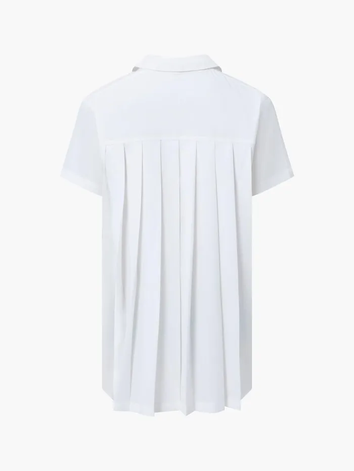 French Connection Pleat Back Button Through Short Sleeve Shirt Winter White Woman Tops