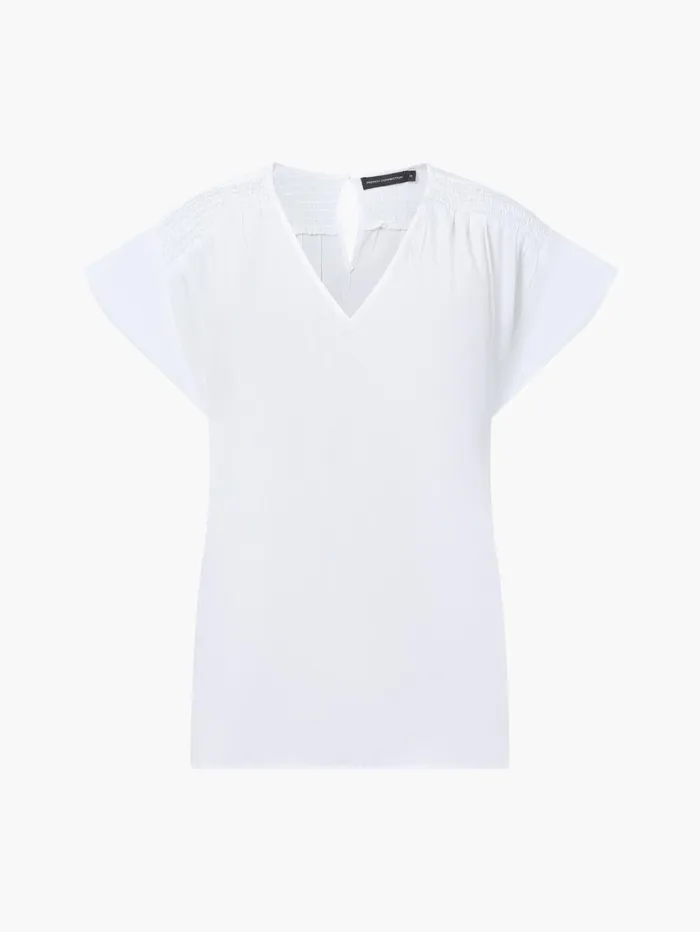 French Connection Shirred Shoulder Short Sleeve Top Winter White Woman Tops