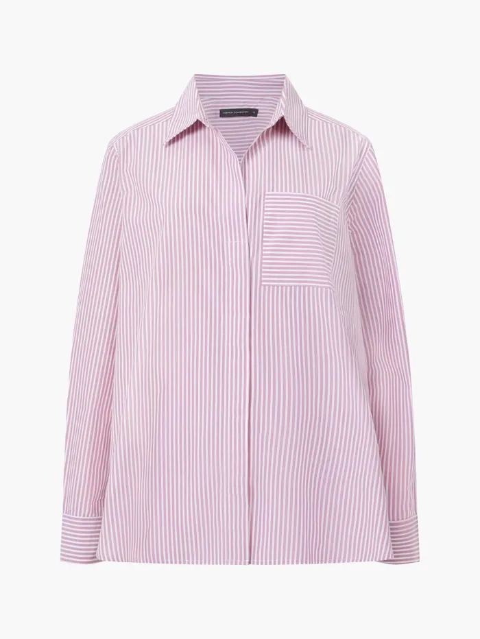 French Connection Stripe Buttoned Popover Shirt FoxgloveWhite Woman Tops