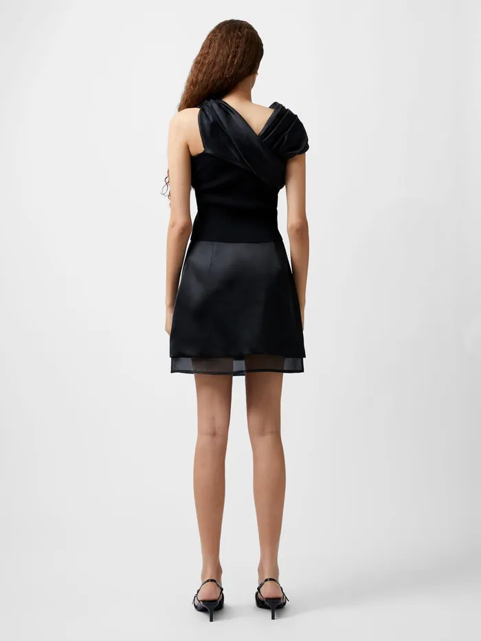 French Connection Structured Satin Chiffon Mini Skirt Black Woman Skirts