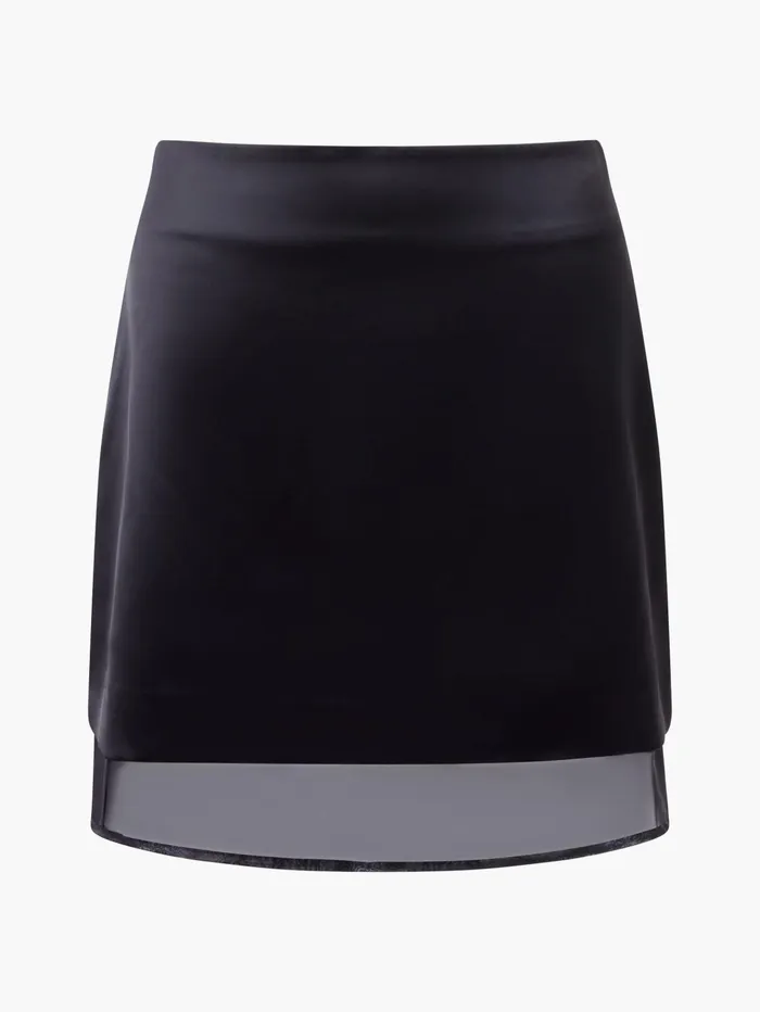 French Connection Structured Satin Chiffon Mini Skirt Black Woman Skirts