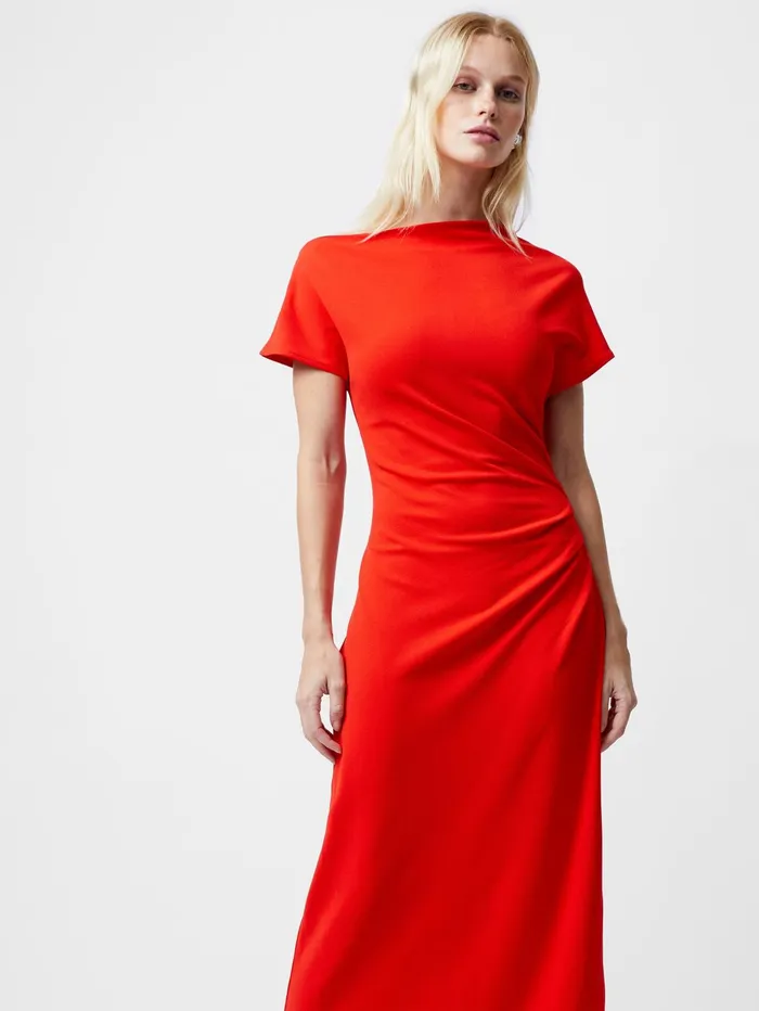 French Connection Valetta Gathered Off Shoulder Midi Dress Scarlet Red Woman Dresses