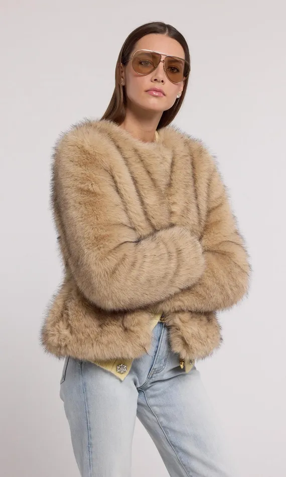 Generation Love Clothing Lucas Faux Fur Jacket Brownblack Women Outerwear