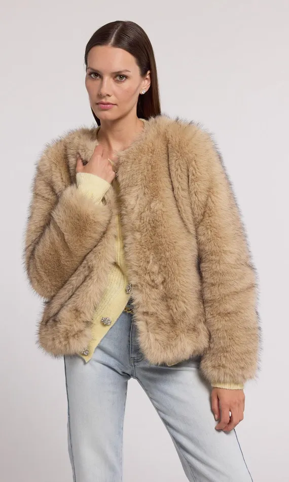Generation Love Clothing Lucas Faux Fur Jacket Brownblack Women Outerwear
