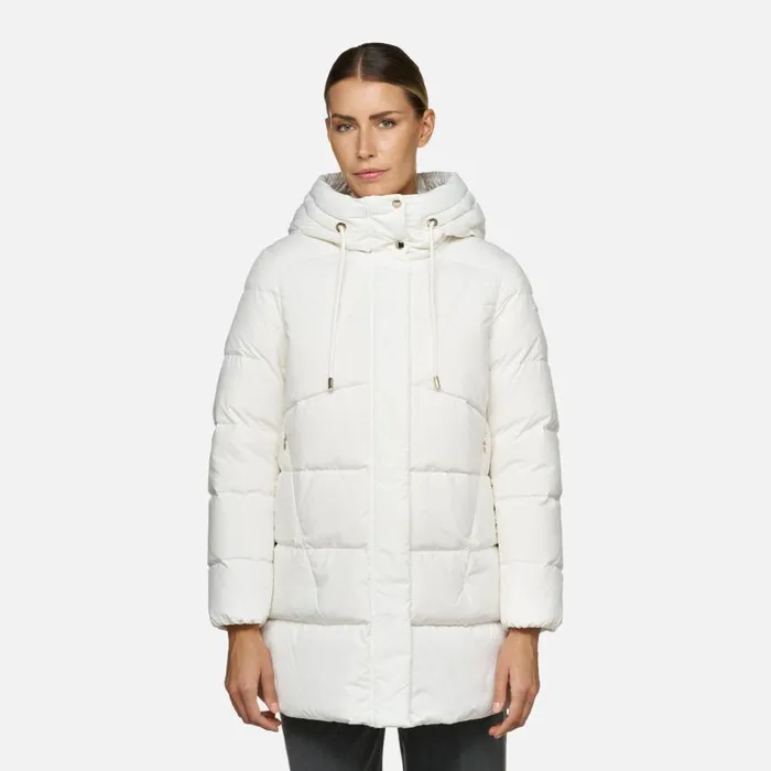Geox Down Jackets DALYLA WOMAN Blanc De Blanc Fulllength Quilted Coat Blanc De Blanc 8211 Woman