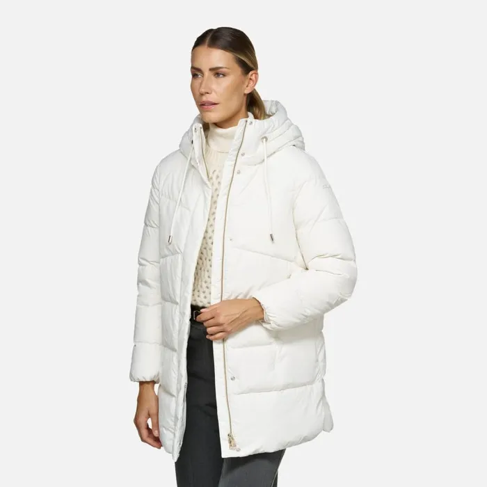 Geox Down Jackets DALYLA WOMAN Blanc De Blanc Fulllength Quilted Coat Blanc De Blanc 8211 Woman