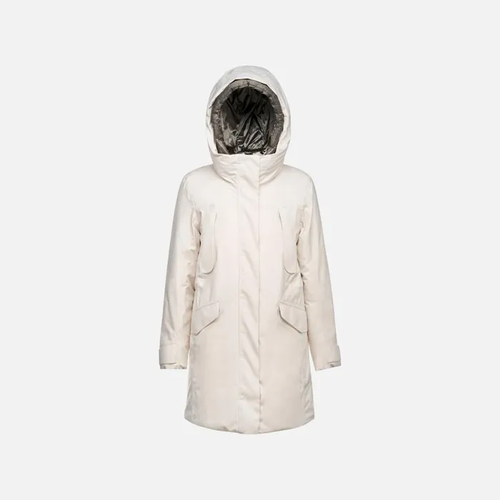 Geox Jackets FELICITY ABX WOMAN Moonbeam Long Parka Moonbeam 8211 Woman