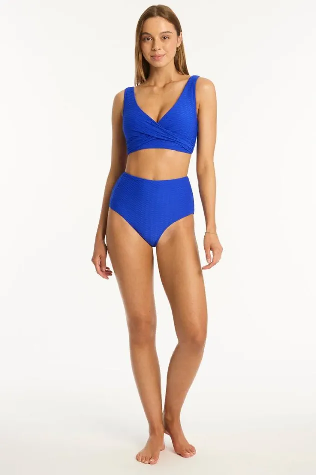 Honeycomb Cross Front Multifit Bra Honeycomb Cobalt Women Sea Level Tops