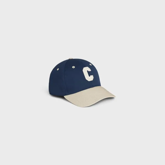 Initial Baseball Cap In Cotton Navy Beige Men CELINE HATS AND SOFT ACCESSORIES Initial Baseball Cap In Cotton Navy Beige Men CELINE HATS AND SOFT ACCESSORIES