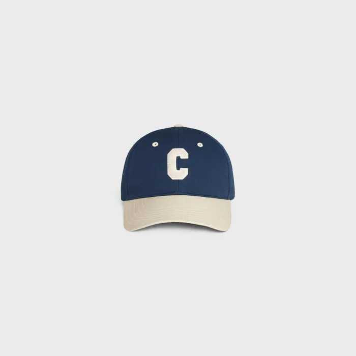 Initial Baseball Cap In Cotton Navy Beige Men CELINE HATS AND SOFT ACCESSORIES