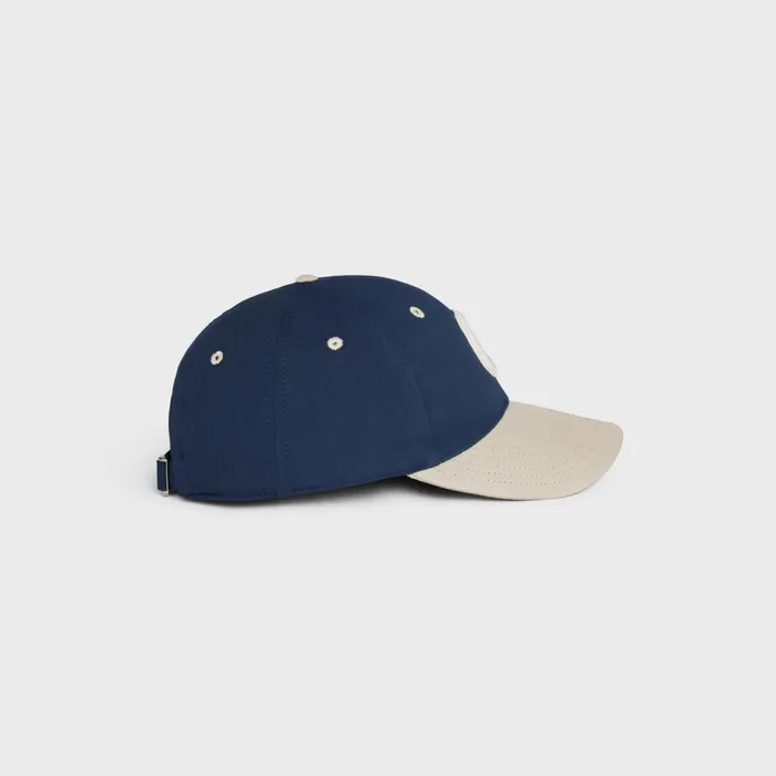 Initial Baseball Cap In Cotton Navy Beige Men CELINE HATS AND SOFT ACCESSORIES