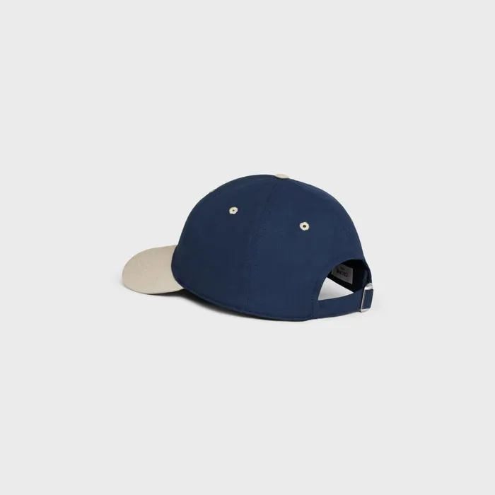 Initial Baseball Cap In Cotton Navy Beige Men CELINE HATS AND SOFT ACCESSORIES