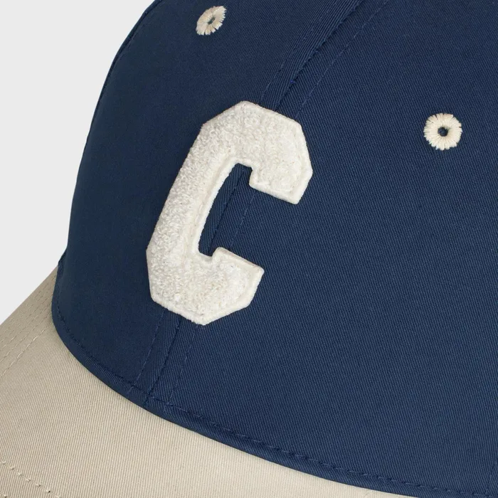 Initial Baseball Cap In Cotton Navy Beige Men CELINE HATS AND SOFT ACCESSORIES