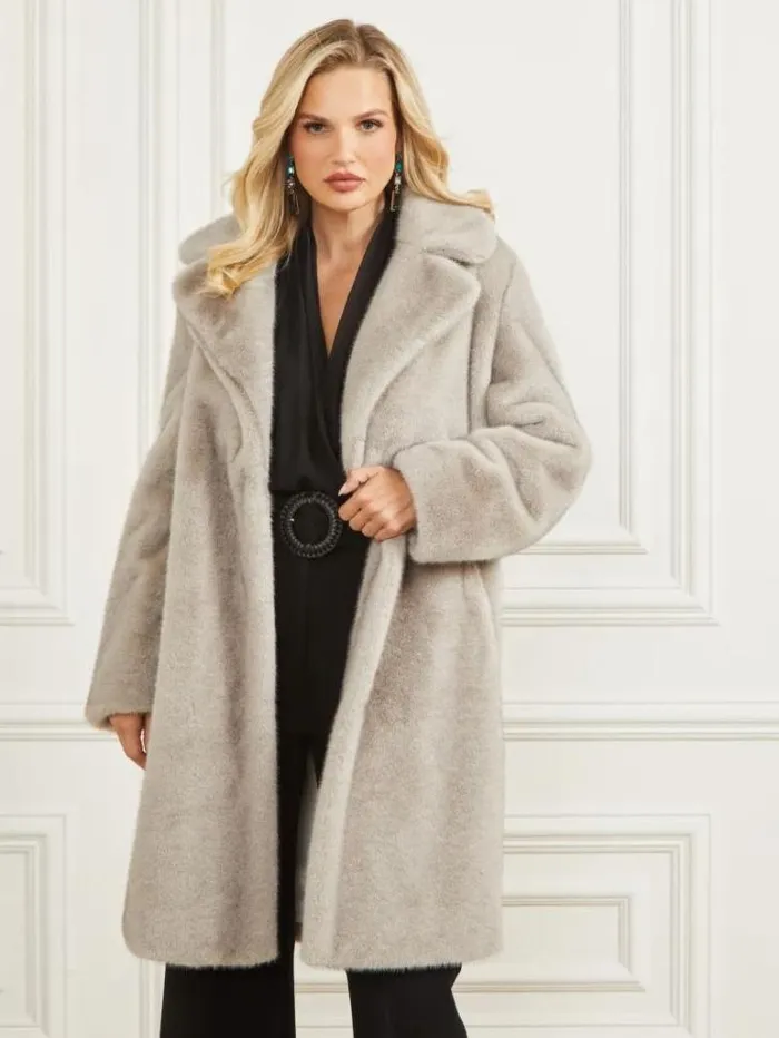 Jackets Women Marciano Bianca FauxFur Coat Grey Pearl Multi
