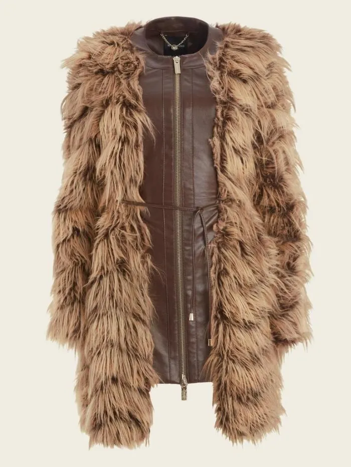 Jackets Women Marciano Dinah Shaggy Coat Dark Bourbon With Classic Jackets Women Marciano Dinah Shaggy Coat Dark Bourbon With Classic
